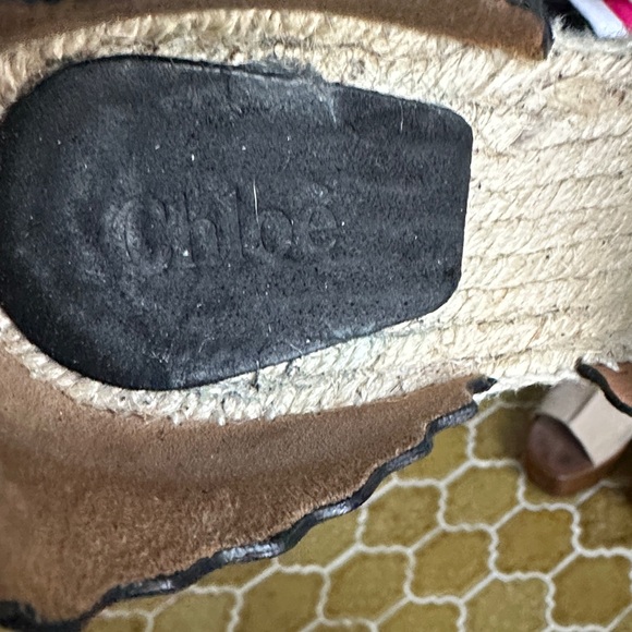 Chloe Black Suede Scalloped Espadrille Wedge Sandals with Ankle Buckle - Picture 4 of 8